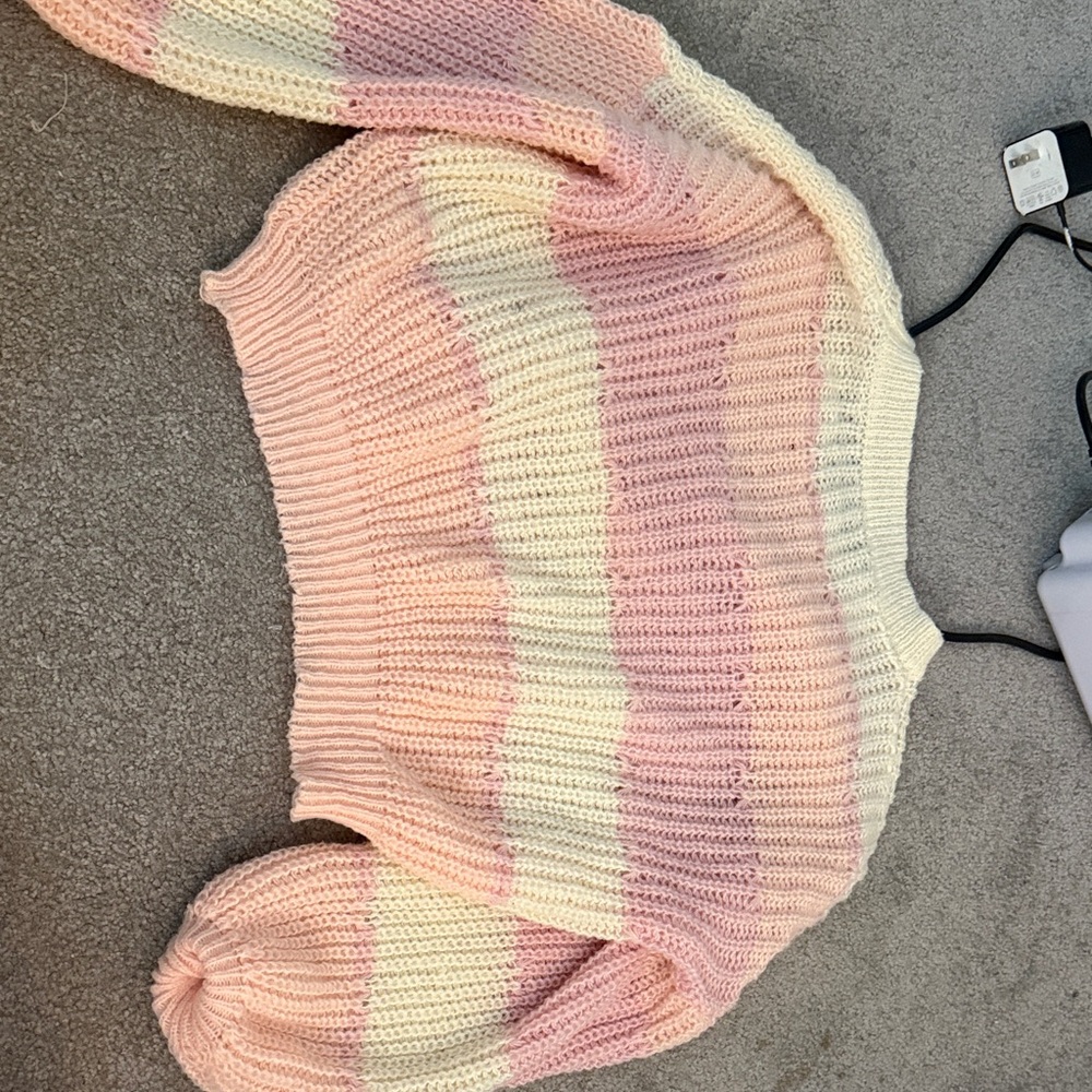 SHEIN Pastel Pink and Cream Striped Sweater